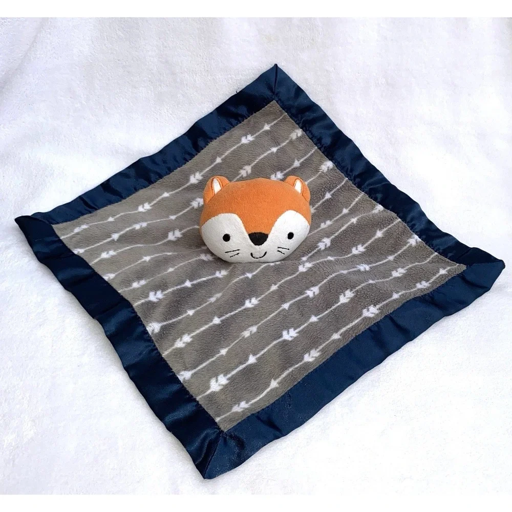 Parent's Choice Lovey Orange Fox Plush Security Blanket Blue with Arrows